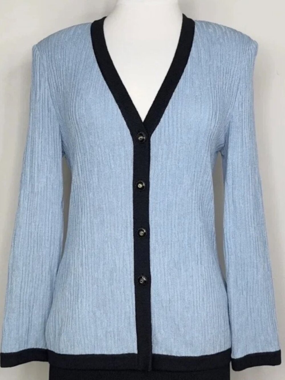 St. John Collection Light Blue Ribbed Knit Cardigan Size 6